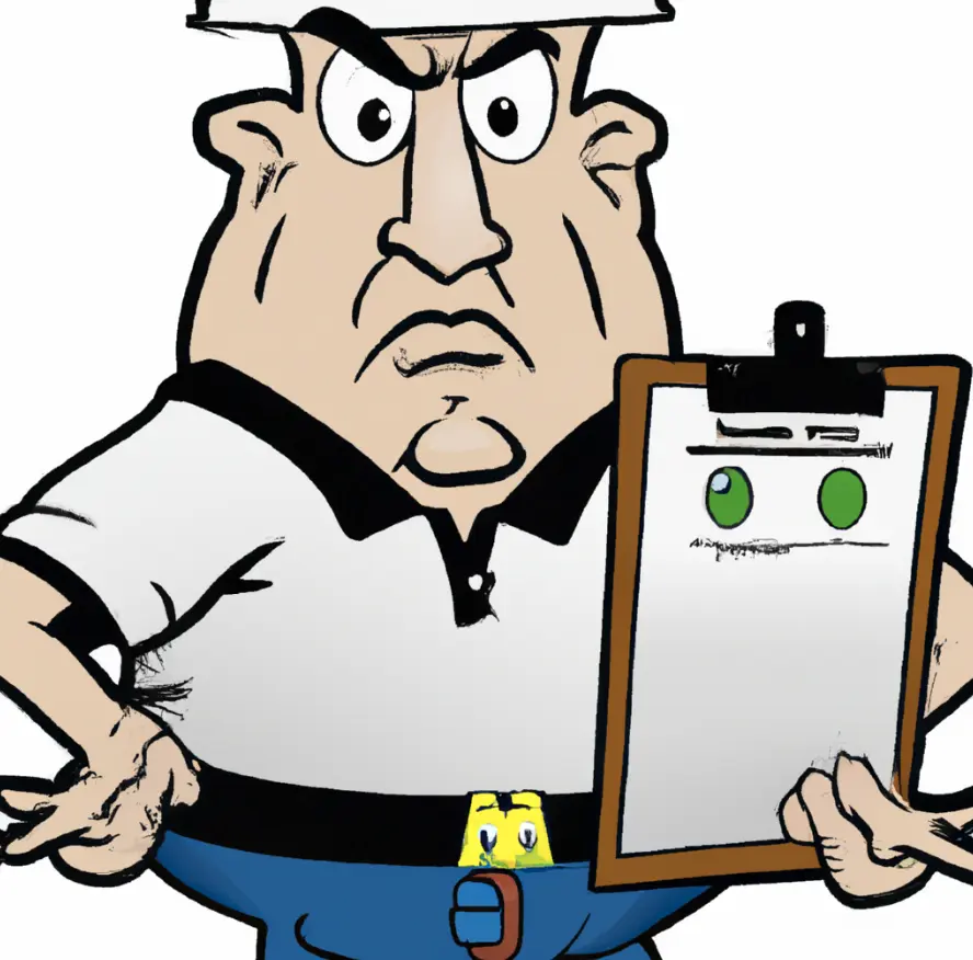An angry safety inspector holding a clipboard.