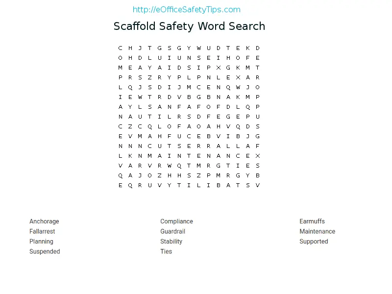 An Example of A Site Created Word Search Puzzle Game on Scaffolding Safety.